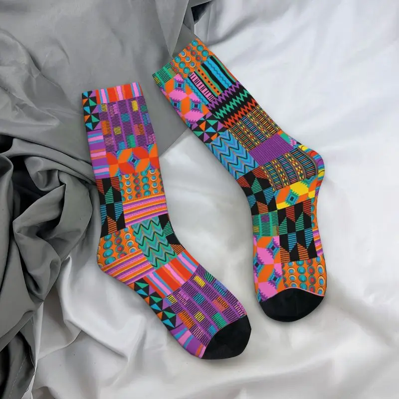 Unique Wax Print Ankara Kente Pattern Dress Socks Men's Women's Warm Fashion Novelty Africa Ethnic Tribal Art Crew Socks