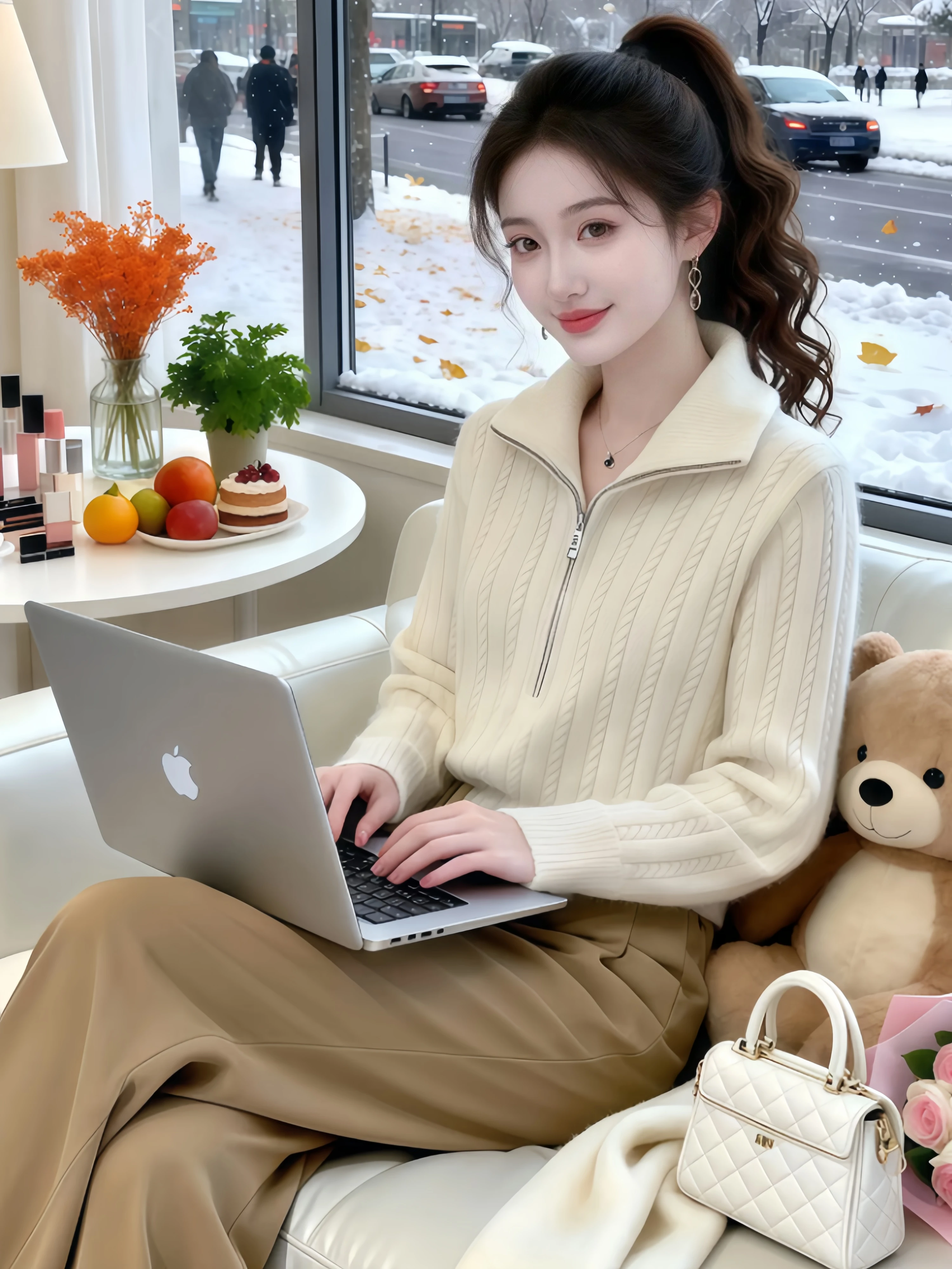 Loose Long Sleeve Knitted Sweater Women's  Color Half Zip Casual Style Comfortable Knitwear for Autumn Winter