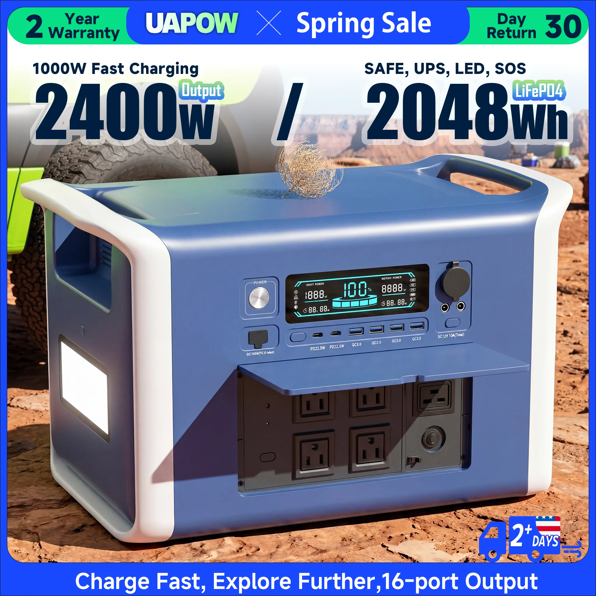 

[Multi-SKU][2600W Professional Power] 2048Wh Large Capacity Power Station, Solar Kit, 200W Solar Panel Sold , LiFePO4 Generator