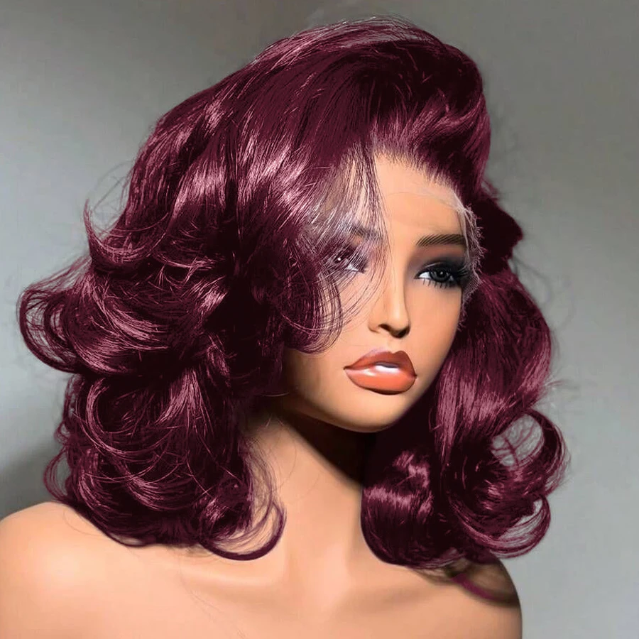 

250% Density 99J Burgundy Short Bob Wig Body Wave 13x4 HD Lace Front Wig 100% Human Hair Loose Wave Bob Wigs Lace Wigs For Women
