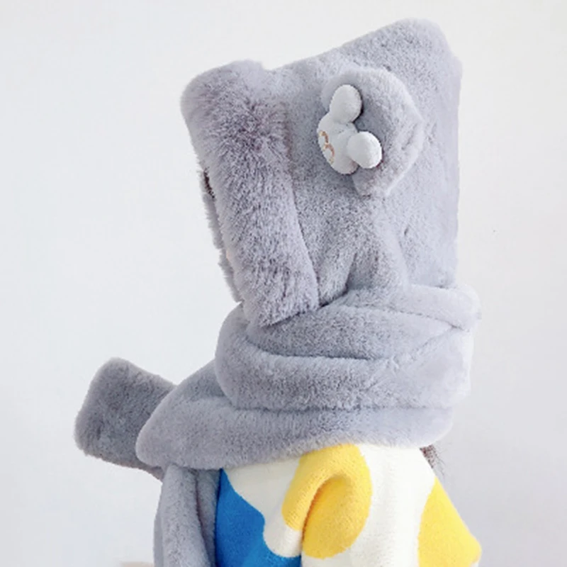 قبعات أطفال سميكة بغطاء رأس وشاح وقفازات ، قبعة ناعمة 3 في 1 ، وشاح طويل ، شال ، جيب ملفوف ، قفازات ، دافئة ، شتوية