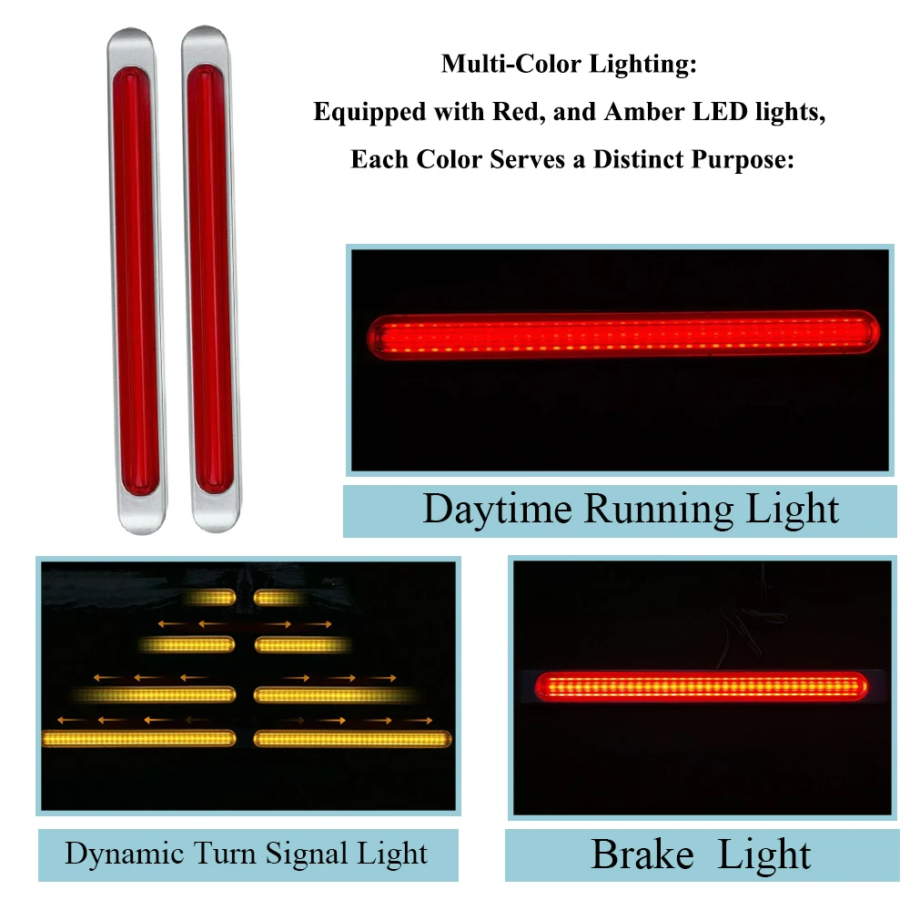 2Pcs 10-30V LED Tail Lights  Rear Stop Brake Light Indicator Signal Lamp Daytime Running Light  For Cars Trailers Trucks Vans