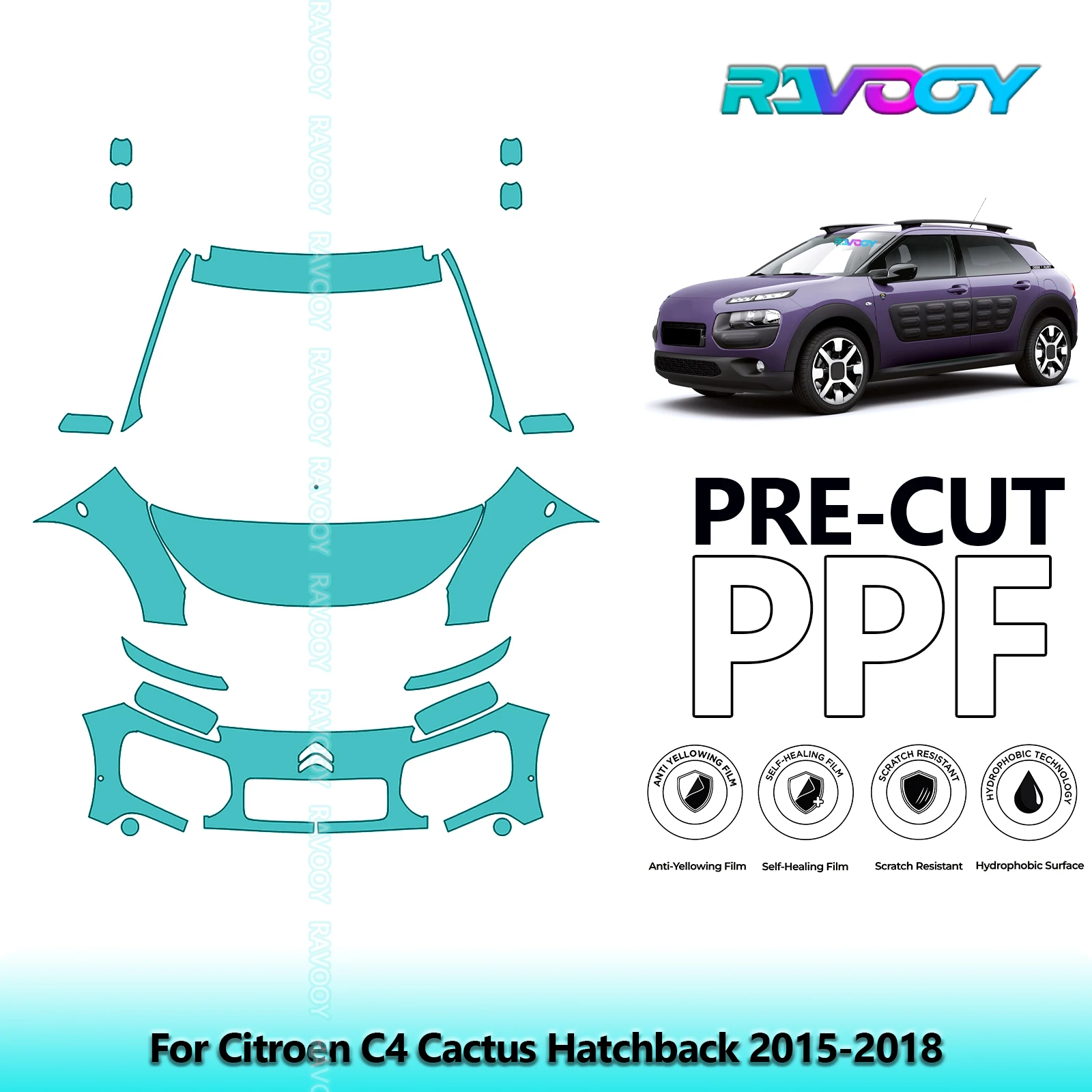 

Car Front Kit Clear Bra Precut PPF Paint Protection Film For Citroen C4 Cactus Hatchback 2015-2018