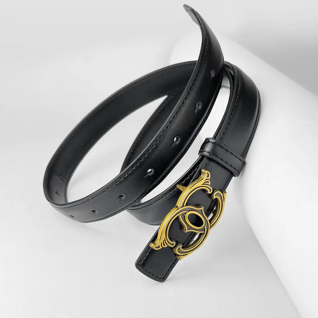 Distressed Metal Letter Buckle High Waist Belt Vintage Style Patchwork Design Slimming Daily Wear Accessory