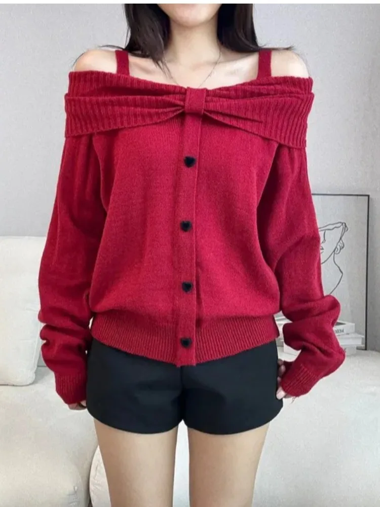 

Антивозрастной вязаный свитер на одно плечо в стиле ретро, женский осенне-зимний мягкий универсальный трикотаж на одной пуговице