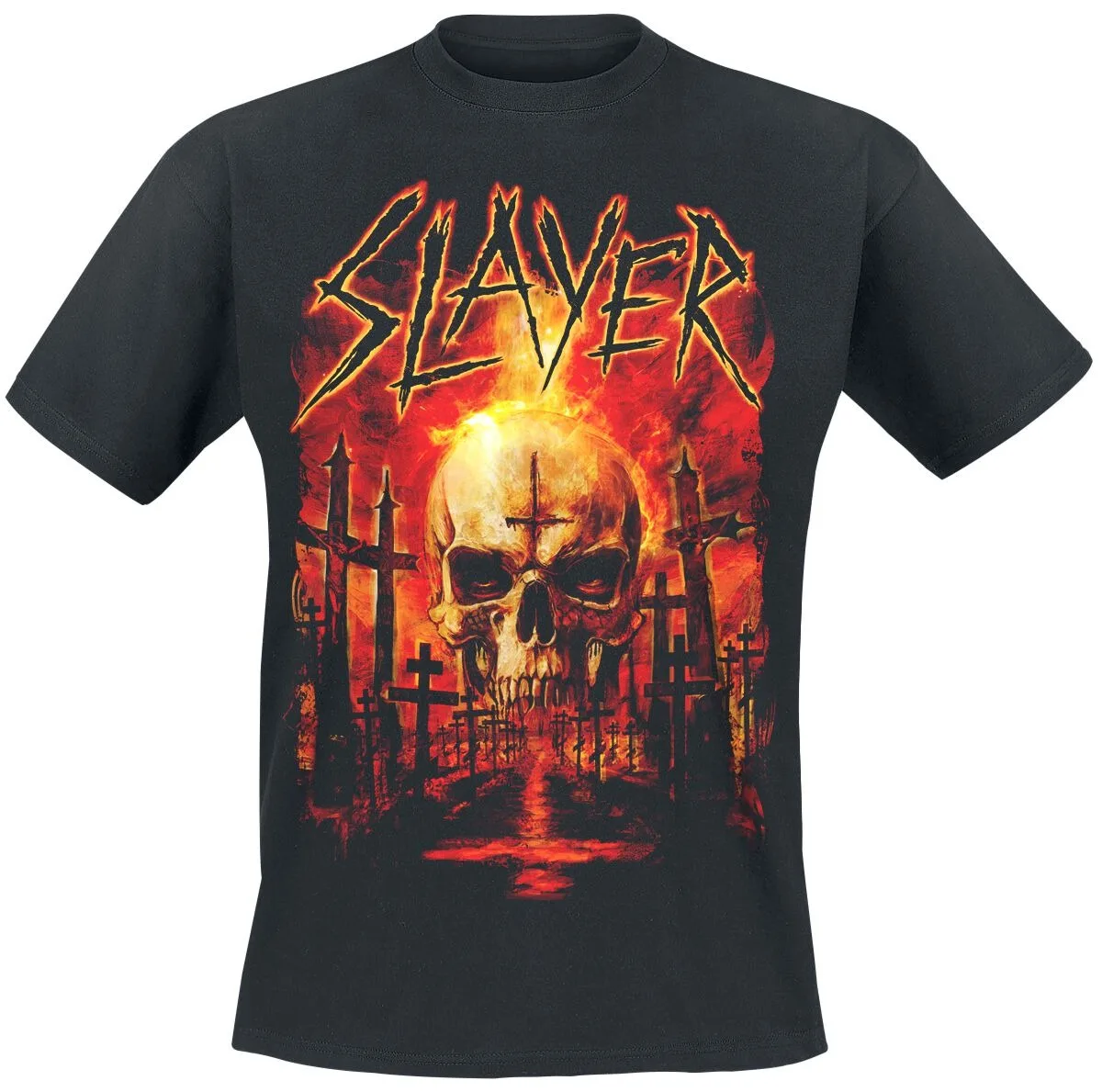 Slayer Hell Skull Cemetery Print Cotton T-shirt Men Women Thrash Metal Band Unisex Tee