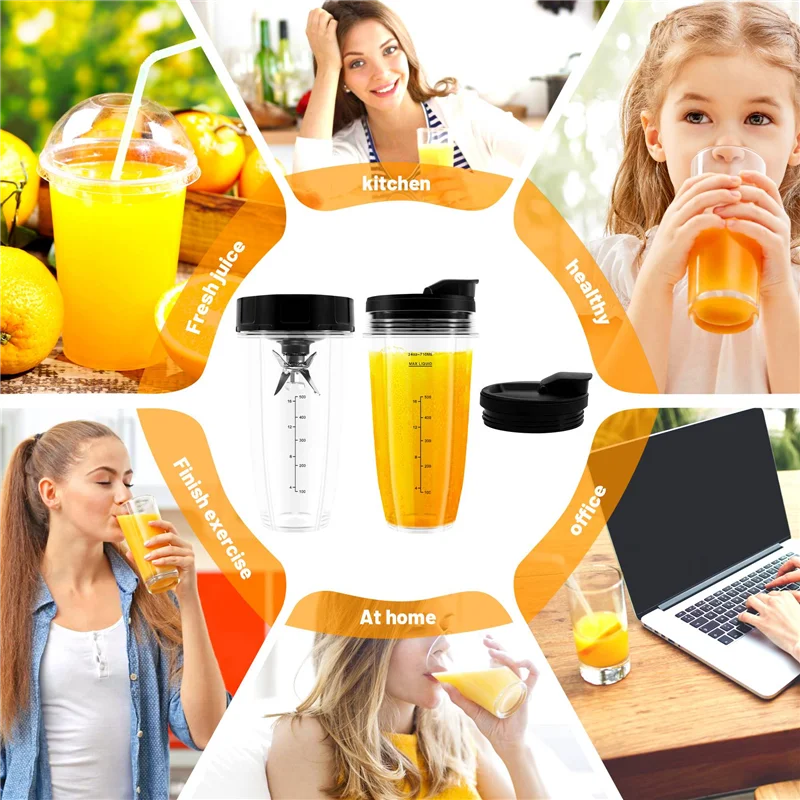 قطع غيار خلاط B51C للنينجا، كوبين 24 أونصة مع أغطية للذهاب، شفرة مستخرج 7 زعانف، لجهاز Nutri Ninja Auto IQ #3