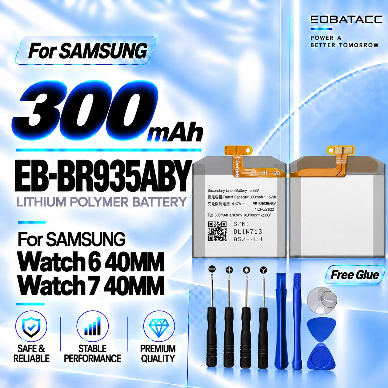 New EB-BR935ABY 300mAh Replacement Battery For SAMSUNG Watch 6 40MM/Watch 7 40MM Smartwatch Long-lasting +Free Tools