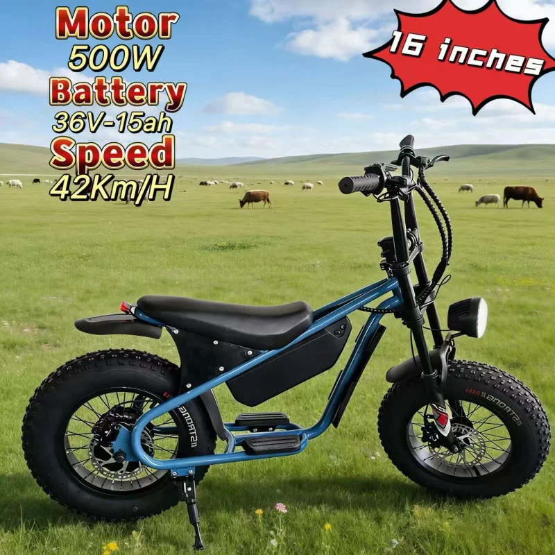 

Children's 16-inch 4.0 wide tire electric motorcycle, 500W brushless motor, 36V-15AH battery electric bicycle, children's E-Bike