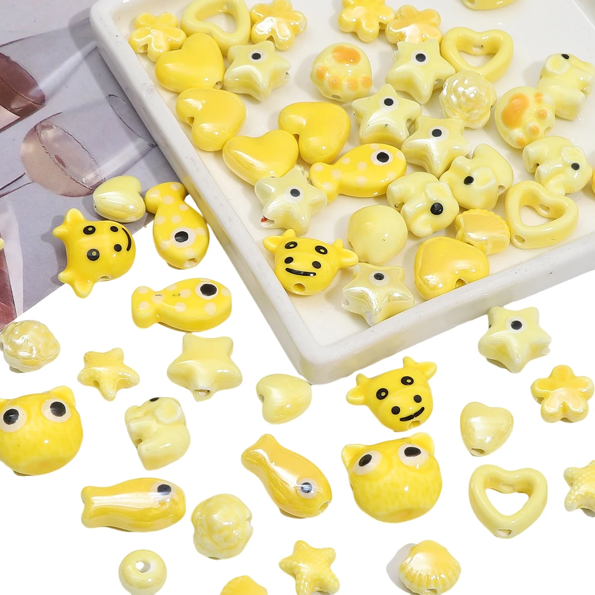 Yellow Series Ceramic Beads To Make Bracelets Animals Flowers Mushroom Shaped Spacer Loose Beads For Diy Jewelry Making Supplies