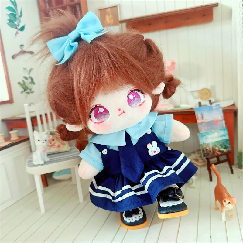 

20cm Cute Blue Sailor Suit Skirt Plush Doll Kawaii Stuffed Idol Star 1/8 BJD Doll No Attribute Dress Accessories Plush Toys Gift