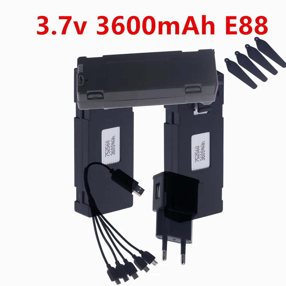 Batería recargable de iones de litio de 3.7V 3600mAh con cargador USB para drones RC E88EVO E99 K9 K10 P1 P5 F185 F195 y cuadricópteros RC