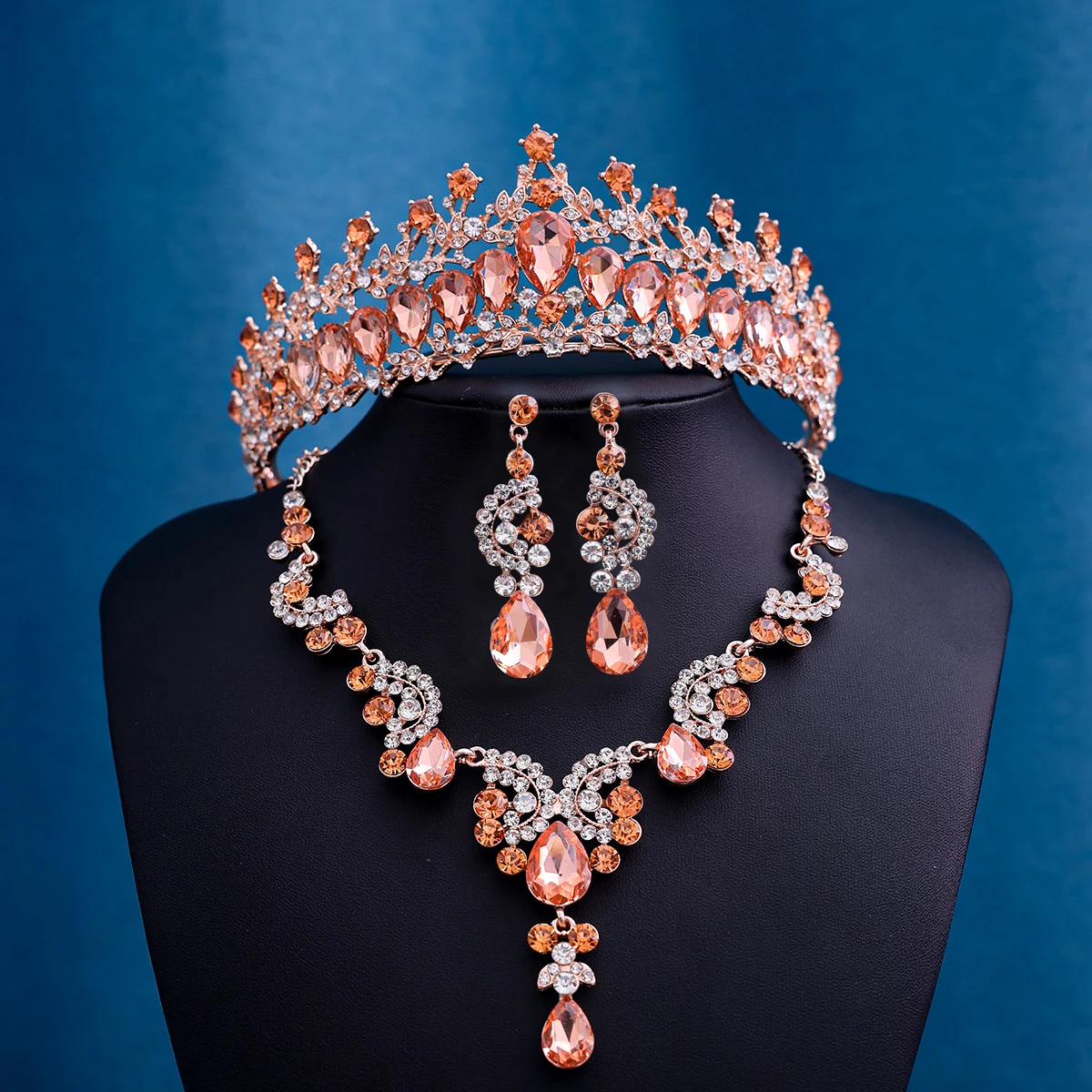 3Pcs/set Baroque Crystal Bridal Jewelry Rhinestone Tiaras Crown Necklace Earring For Bride Women Wedding Jewelry Set Gift image 5