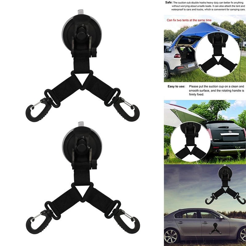 2PCS Car Suction Cup Anchor With 2 Securing Hook Tent Tarps For Awning Boat Camping Travel And Outdoor Accessories