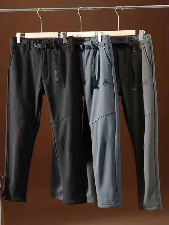 High-End Soft  Men's Hiking Pants Fleece Lined Straight Leg Warm Outdoor Casual Trousers Mountain Climbing Leisure Pants