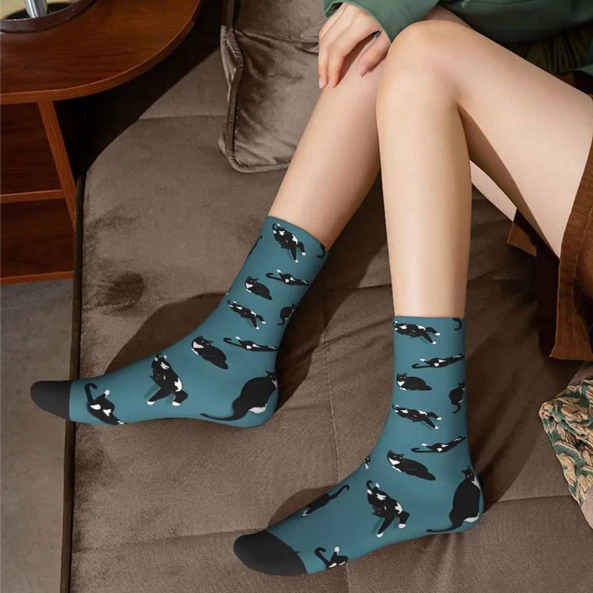 Chaussettes à motif de chat drôle pour hommes et femmes, bas d'automne College