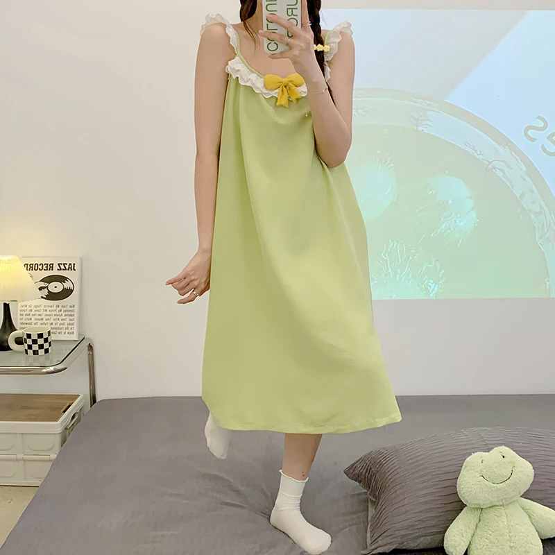 Summer New Women's Korean Edition Nightwear Bubble Cotton Crease Vest Skirt Sweet and Lovely Relaxed Age Reducing Homewear