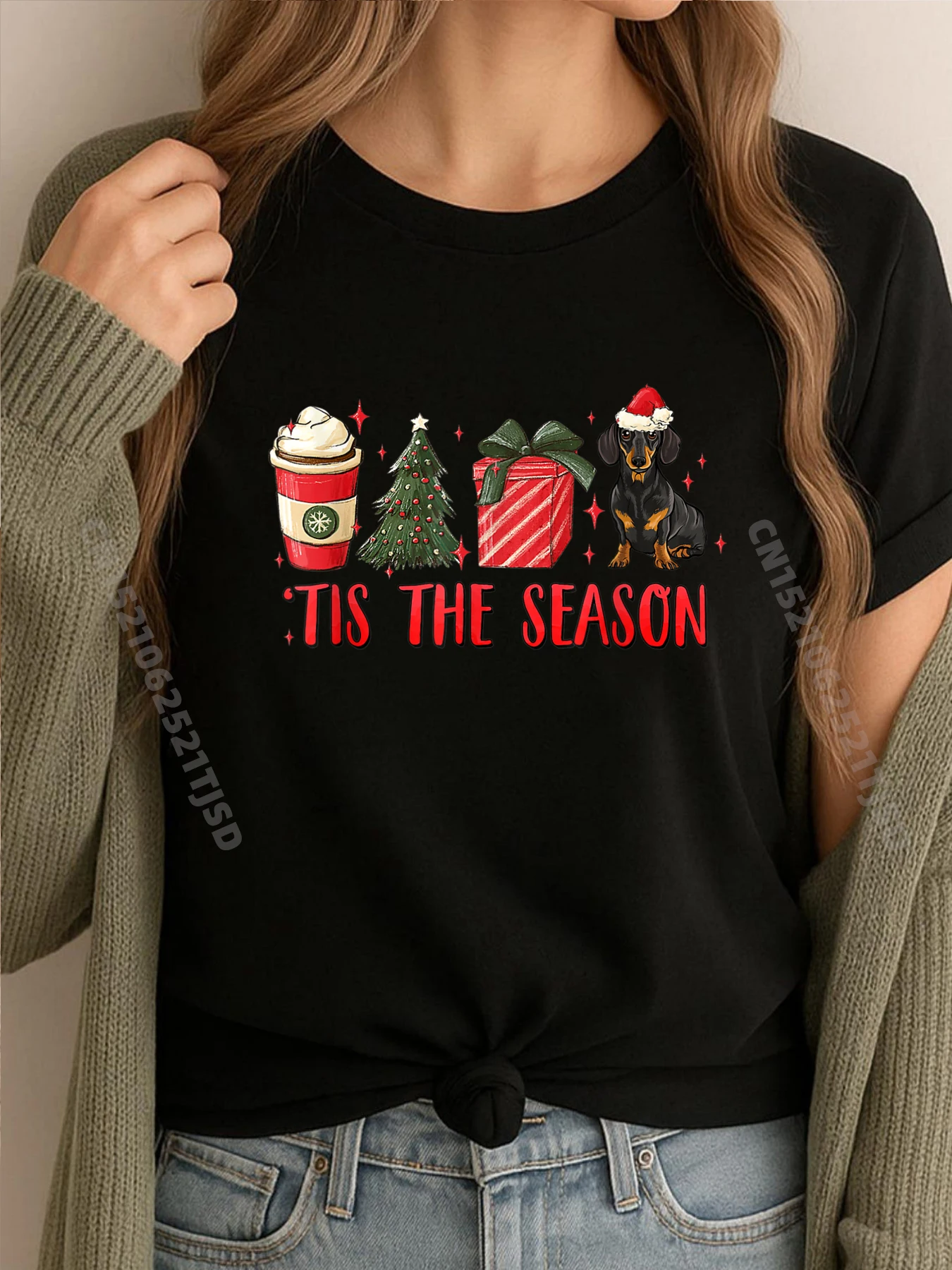 

Tis The Season Рождественская елка Кофейная такса Шляпа Санта-Клауса Camisas Basicas Hombre Футболка с короткими рукавами Забавная