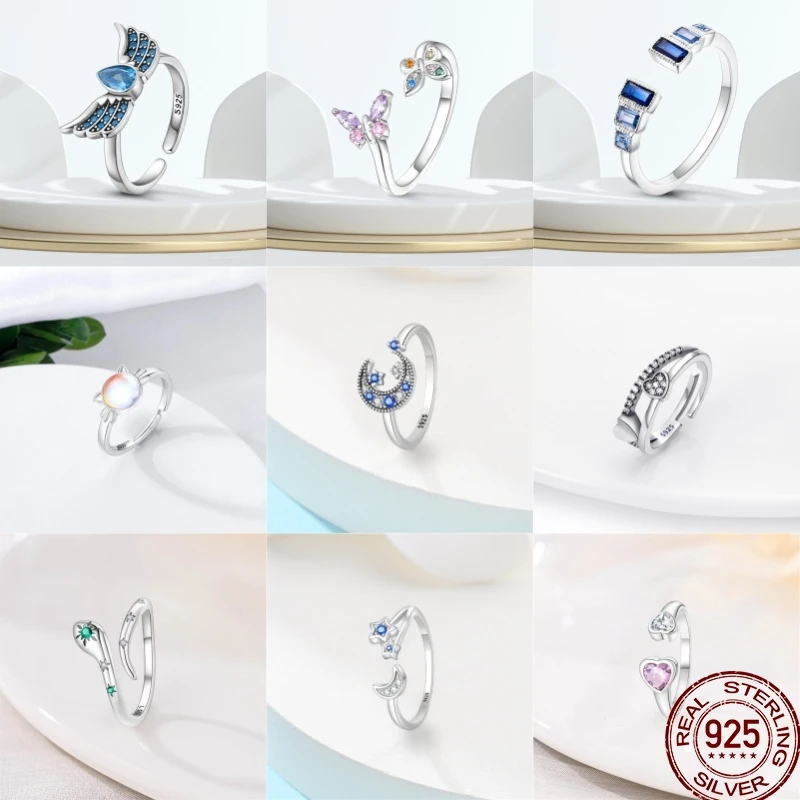 

Women's Open Ring Can Rotate 925 Sterling Silver Shiny Colorful Shiny Zircon Wings Flower Bear Birthday Gift Valentine's Day