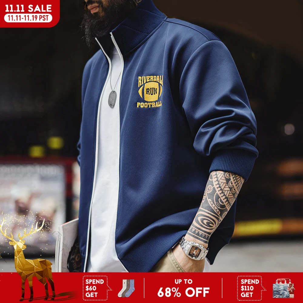 

Maden повседневная куртка в студенческом стиле с цветными блоками и вышивкой, мужская весенняя куртка с воротником-стойкой, свободное пальто на молнии, ретро-кардиган с капюшоном