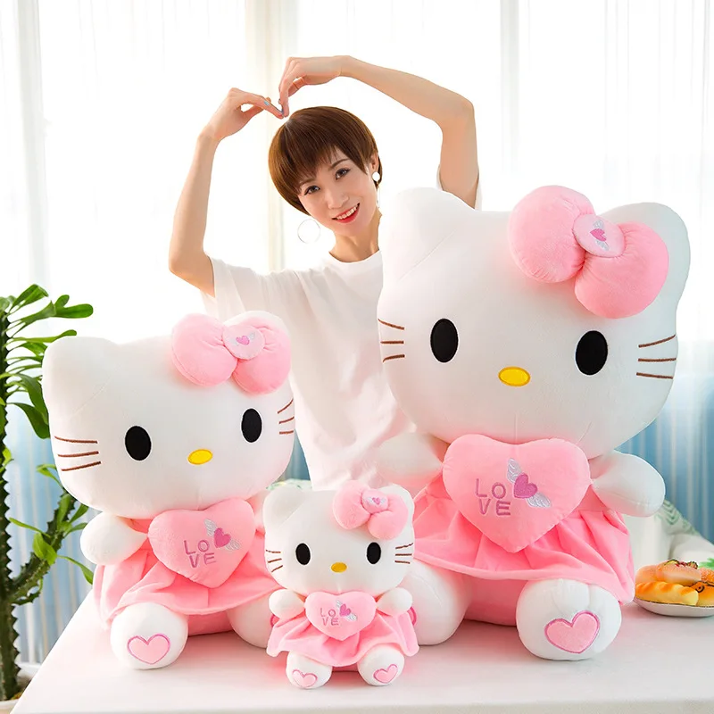 Sanurgente-Peluche Kawaii Hello Kitty Anime pour enfants, robe nœud papillon rose, oreiller décoratif mignon, cadeaux d'anniversaire et de Noël, 55cm