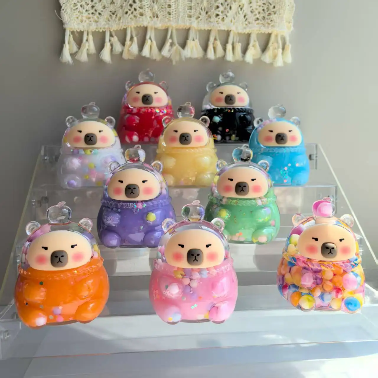 Nuevo Capibara en arena movediza al óleo, lindo mascota, dibujos animados, juego de marea, adornos de mesa, decoración de muñecas boutique