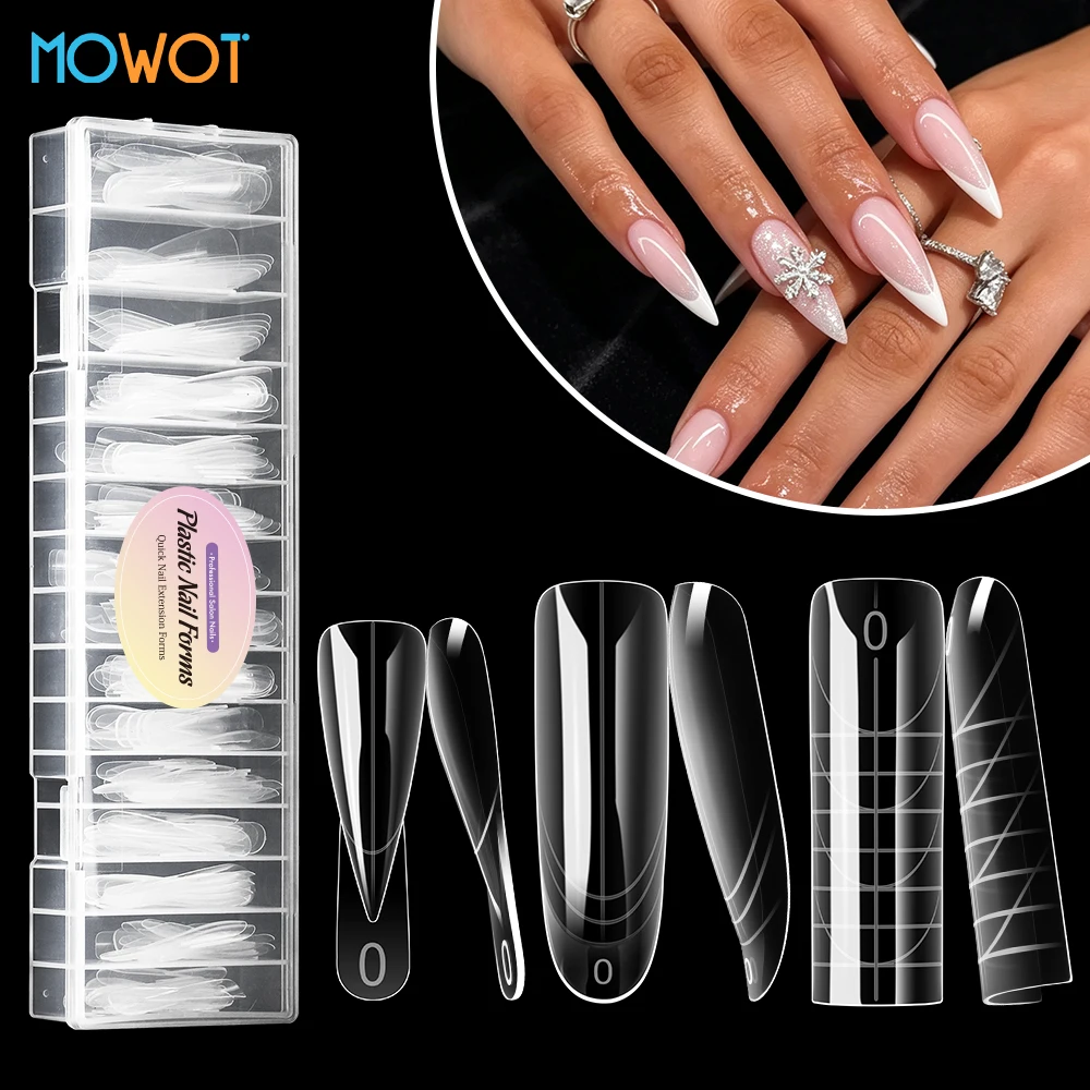 MOWOT 150pcs Nail Dual Forms Square Stiletto Acrylic Extension Builder Gel Nail Molds Reusable Nail Tips Top Forms Manicure Tool
