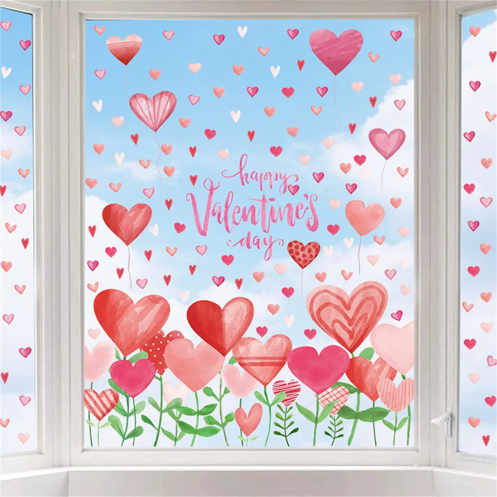 Valentinstag-Herz-Druck-Glasaufkleber, Schatz, romantische Atmosphäre, Fensteraufkleber, „Happy Valentine's Day“, statisch haftendes PVC