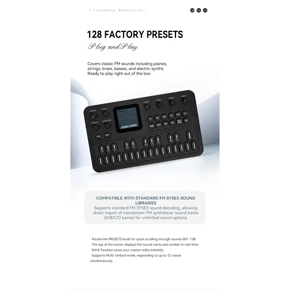 M-Vave Fm1 Portable Fm Synthesizer Effect Pedal 12h Battery 6-Operator 32-Algorithm 128 Presets Built-In Speaker in Stock