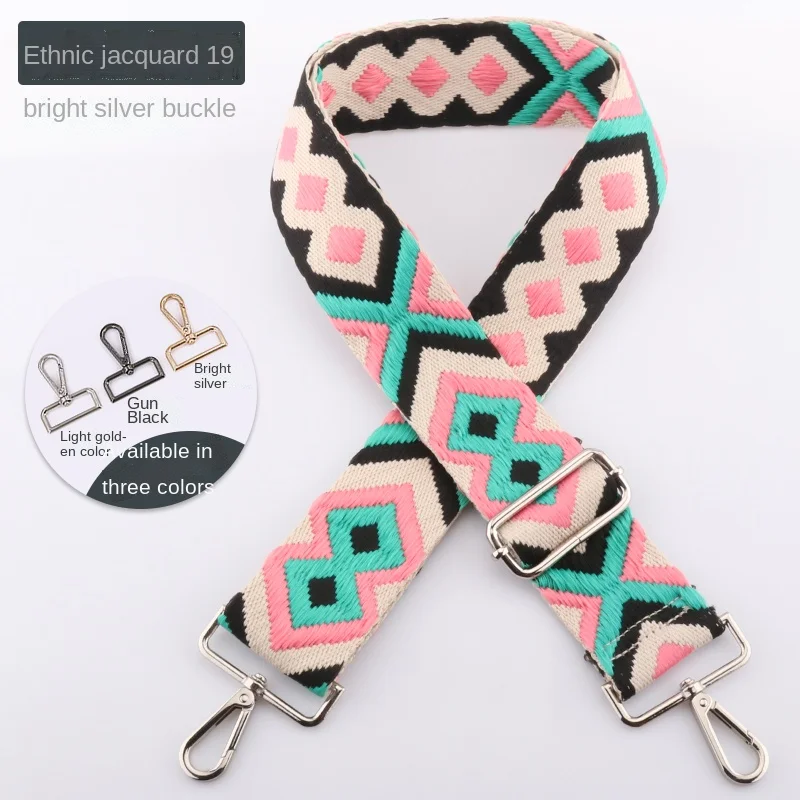 Ethnic Style Bag Strap Wide 3.8cm Belt Shoulder Colored Handbag Belt for Women Removable Crossbody Replacement Adjustable Strap