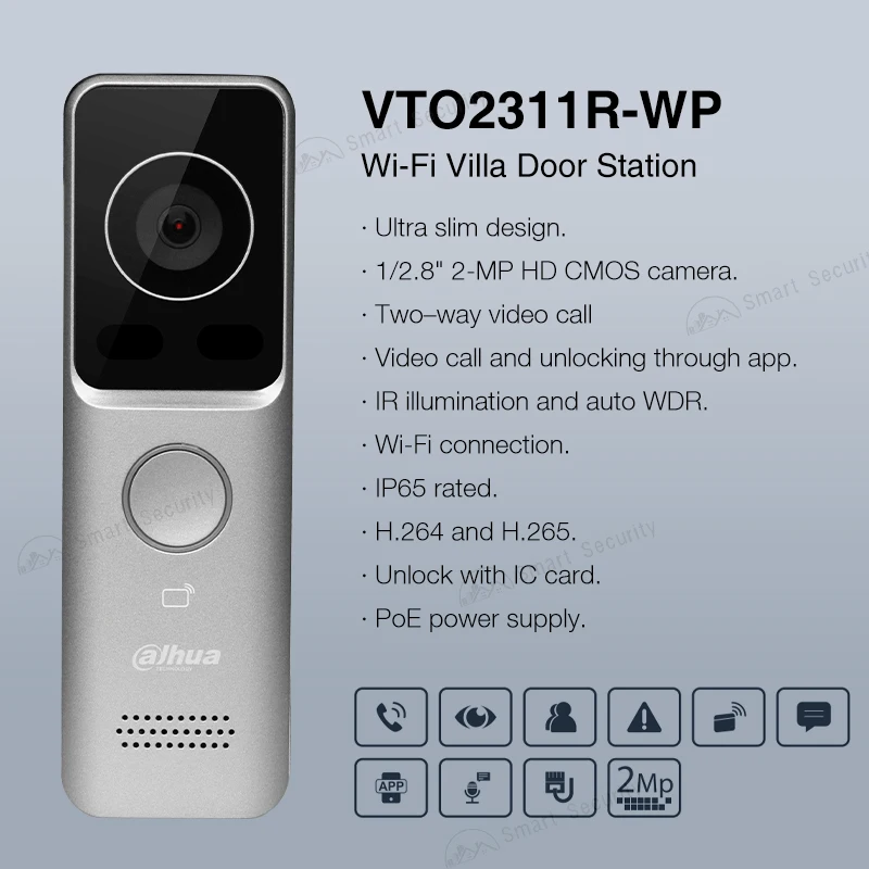 Dahua 1080P HD WiFi zewnętrzny dzwonek do drzwi kamera Mini bezprzewodowy dwukierunkowy wideodomofon obsługuje aplikację odblokuj kartę SD PoE 2MP