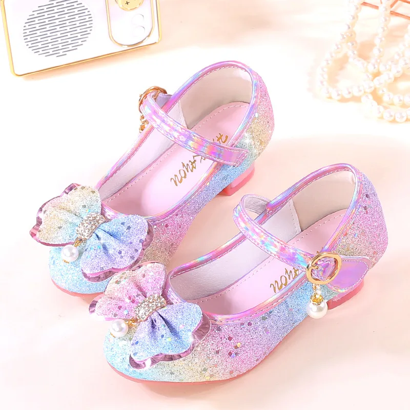 

Fashion Plus Size Girls' Princess Shoes 2026 Spring New Sequined Low Heel Kids Leather Shoes Simple Versatile Girls Casual Shoe