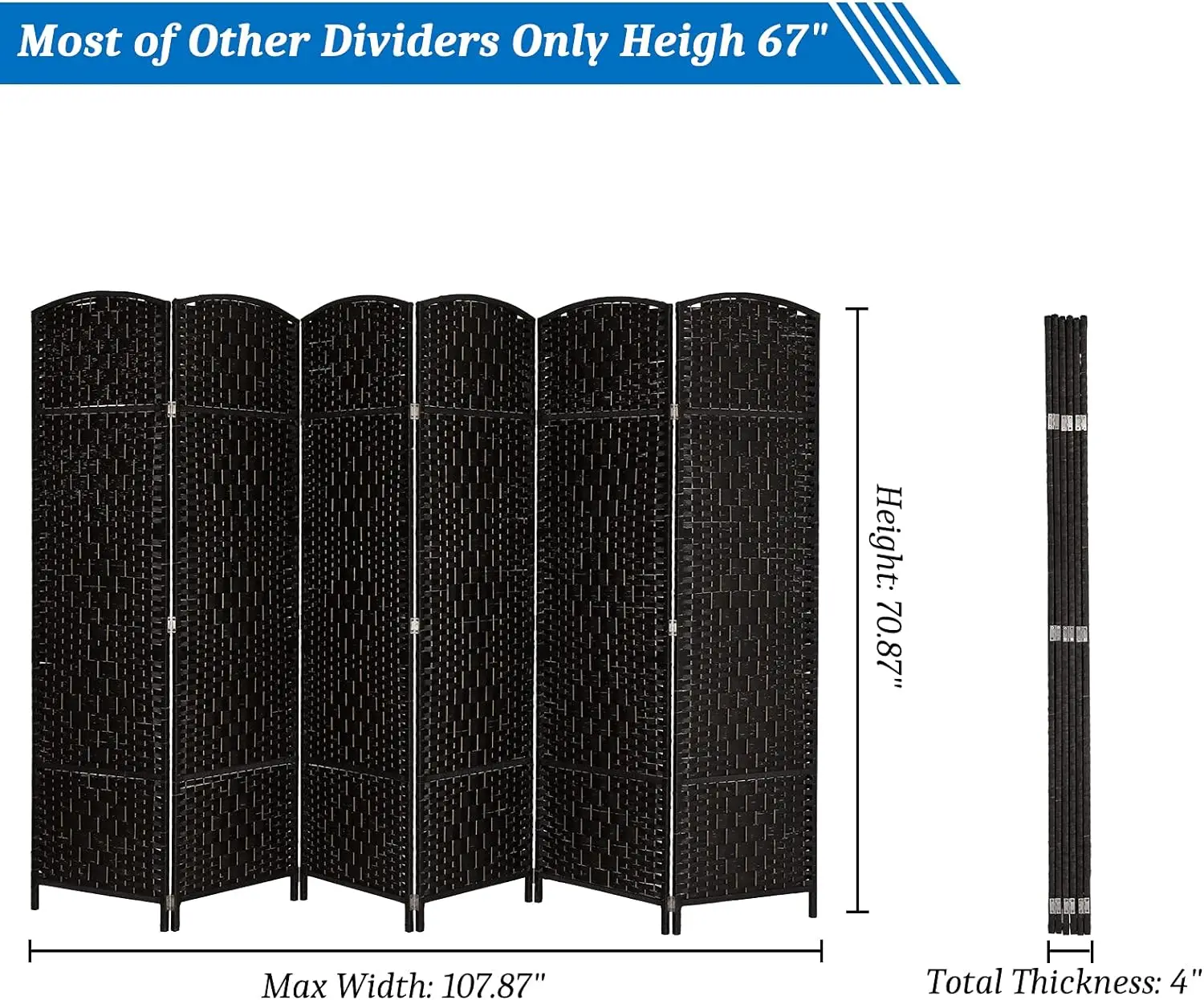 Imagem -05 - Alto Rattan Quarto Divisor Folding Privacy Screen Divisória Interior Divisórias de Parede Autônomo Dobradiça Separador Espaço Pés Pés