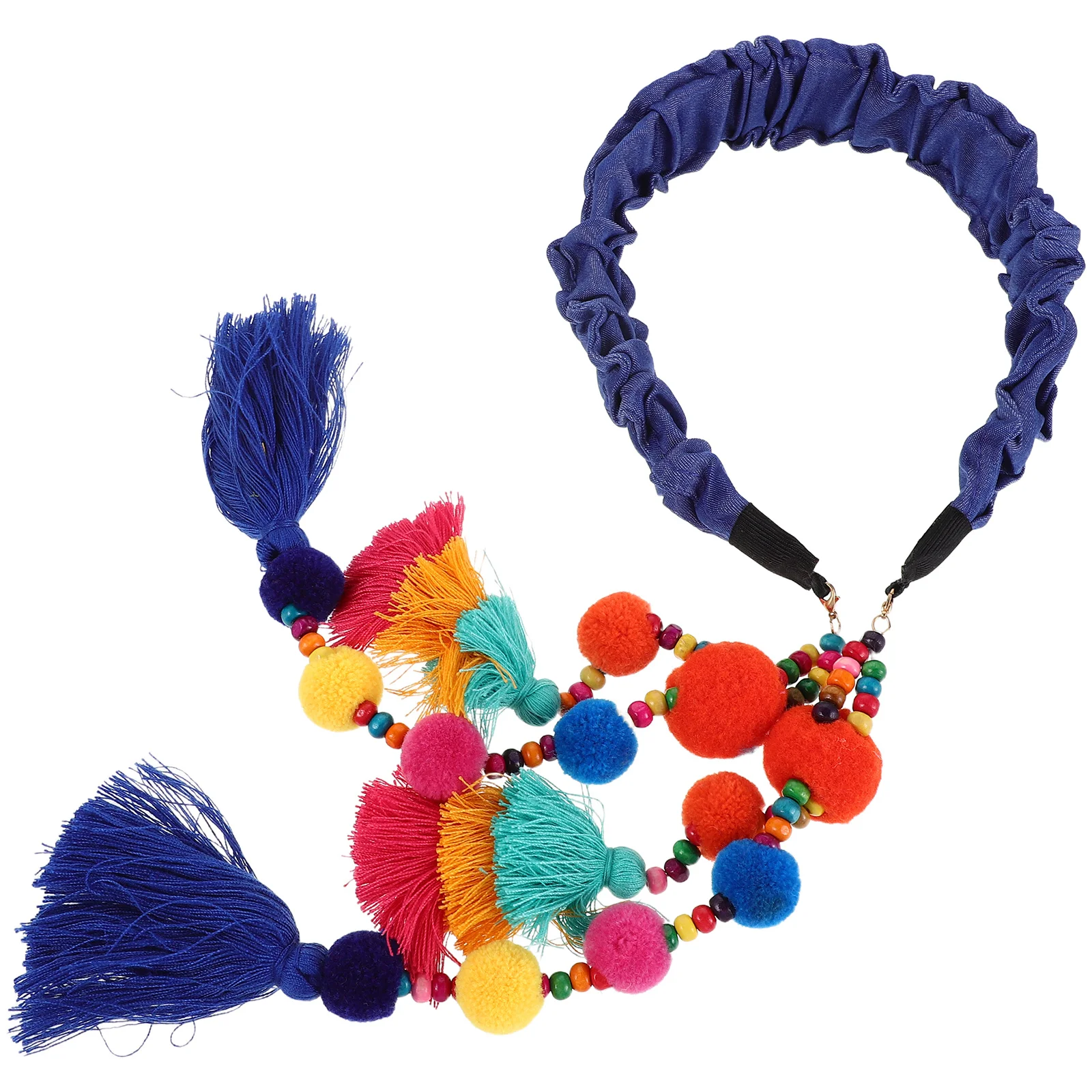 

Girls Vintage Pleated Headband Baby Girls Ethnic Style Colorful Tassels Pom Poms Kids Hair Accessories Retro Baby Girl Hairband