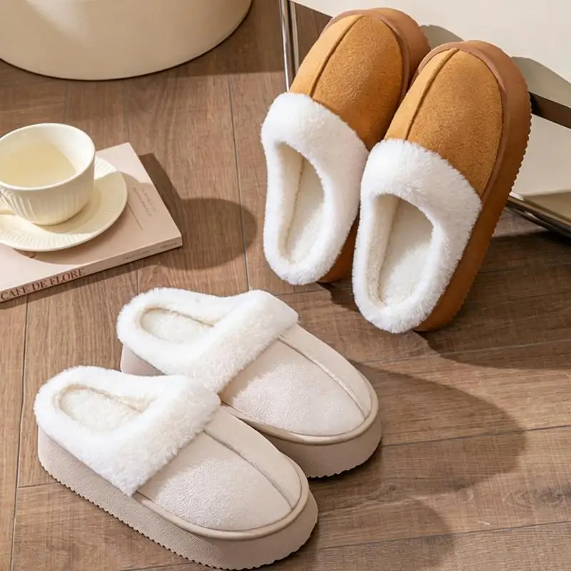 2026 Winter Flauschige Hausschuhe aus Kunstwildleder, Warme Lange Plüsch-Baumwoll-Hausschuhe für Damen, Dicke Plateau-Antirutsch-Damenschuhe für Draußen – Detail 3