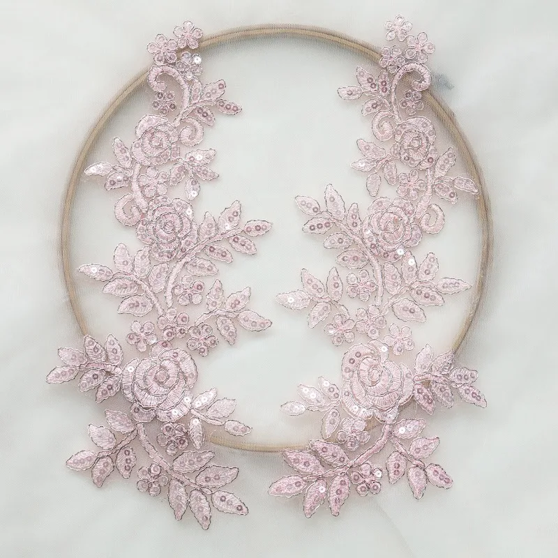 

6Pairs High end silver thread sequin embroidery lace floral veil wedding shoe accessories lace flower