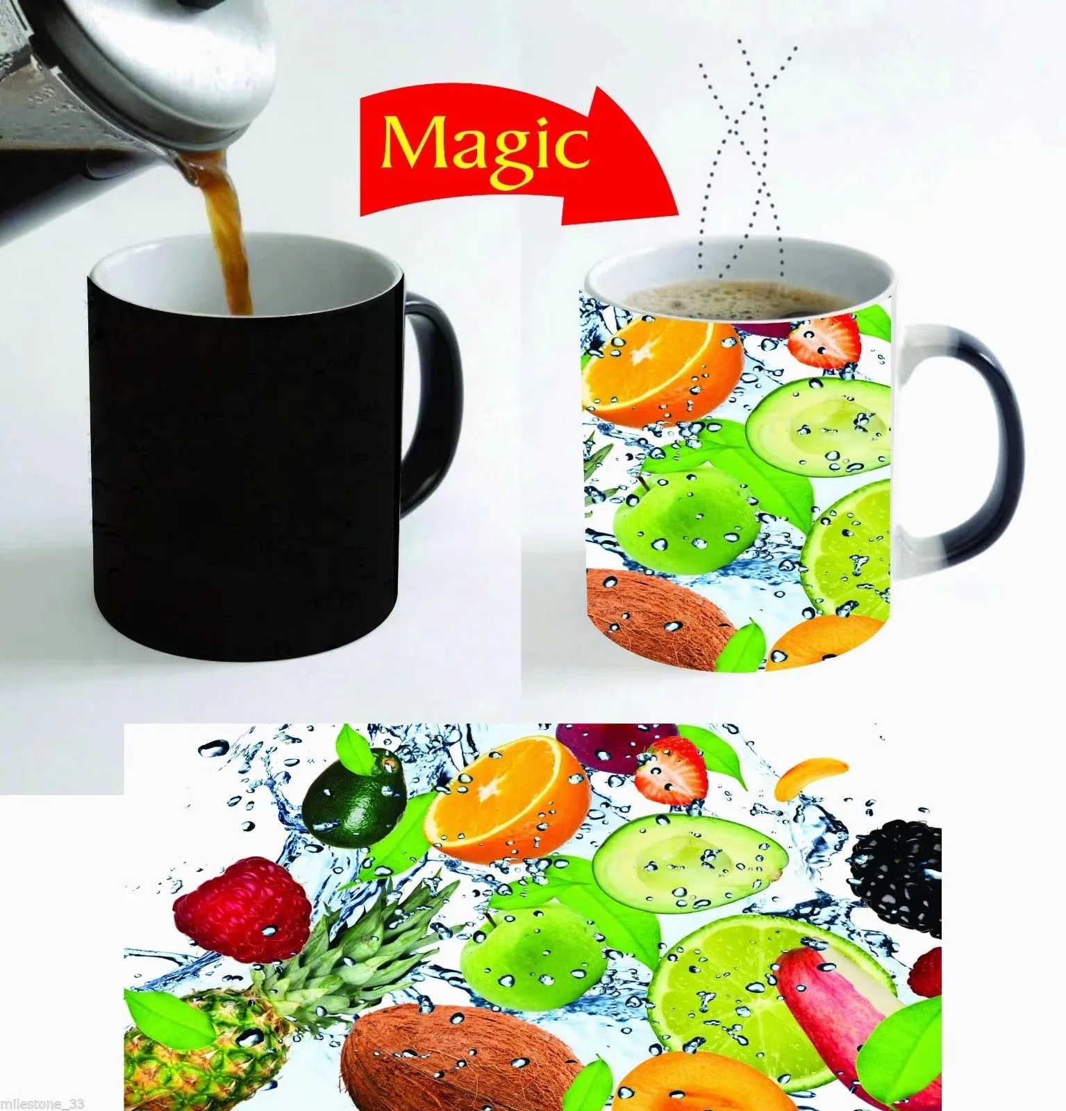 

Fruit Mugs Magic Color Change Heat Reactive Cold Hot Sensitive Transforming Porcelain Travel Milk Coffee Mug Tea Cup