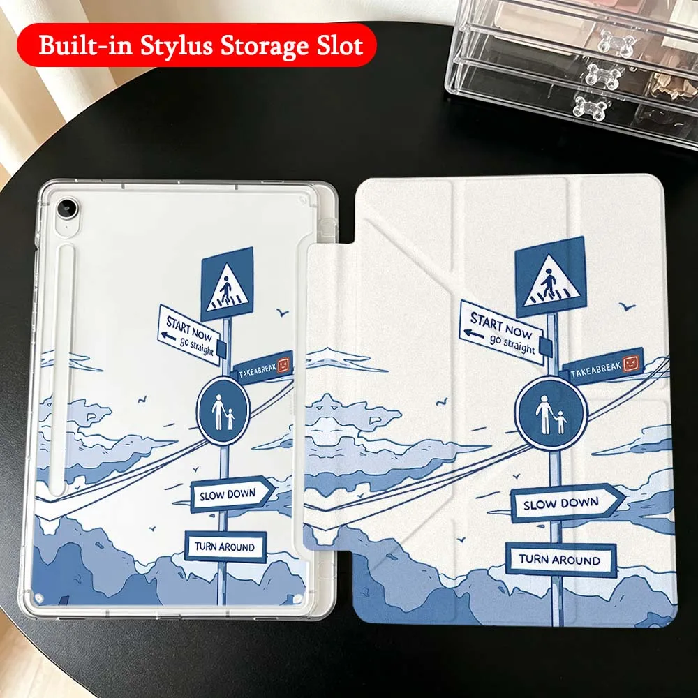 Street Signpost Guide Case For Samsung Galaxy Tab A9 A8 A11 S6 S7 S8 S9 S10 FE Plus Lite Transparent Y-Shaped Folding Tablet