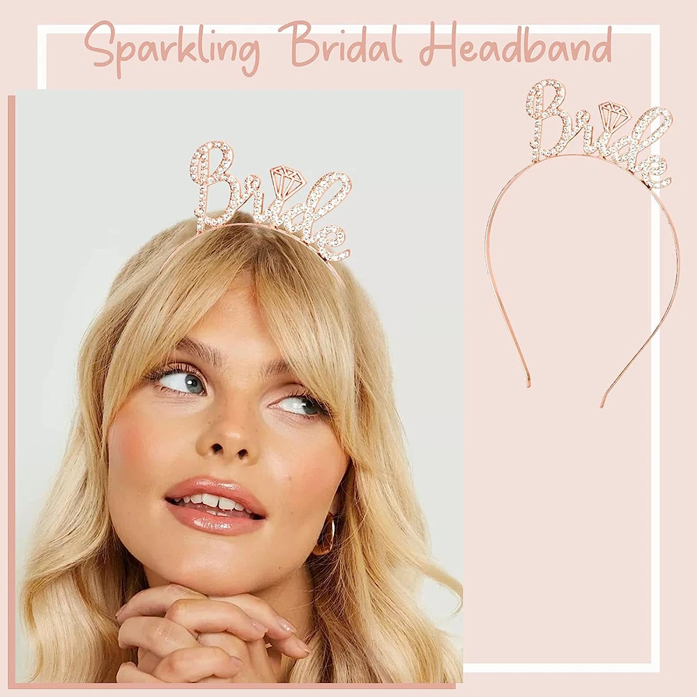 Hen Party Bride to Be Set White Bridal Veil Sash Rhinestone Headband Tiara Wedding Tattoo Bridal Shower Bachelorette Party Decor view 6