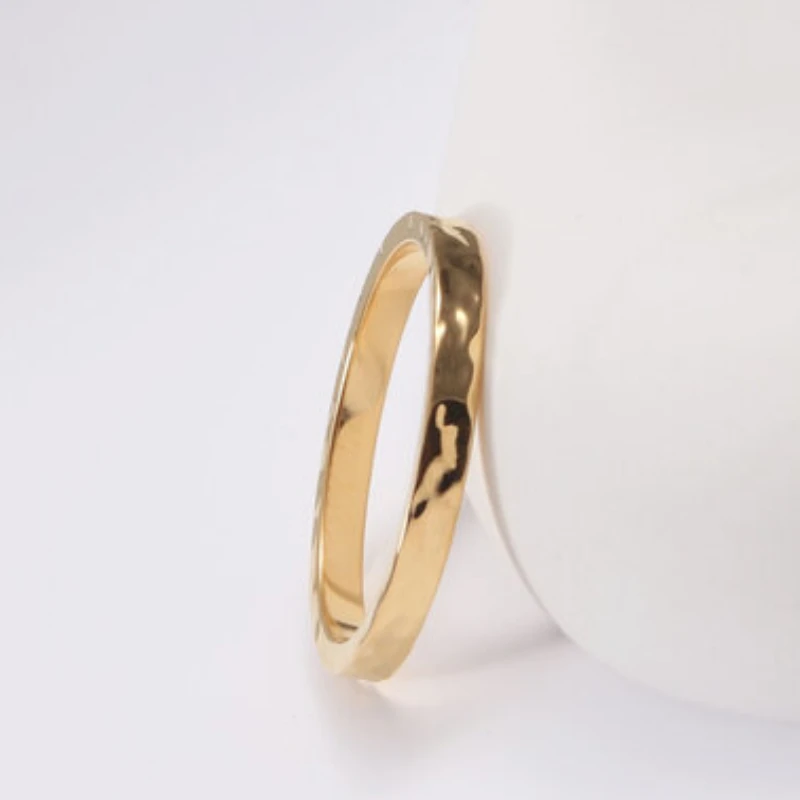 Hammer Pattern Gold Color Ring for Women Stainless Steel Ring Non Tarnish Waterproof Jewelry
