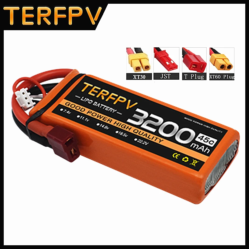 TERFPV 2S 3200mAh Lipo Battery 7.4V 45C Softcase With T XT60 JST XT30 Plug for RC Car Helicopter FPV Drones Airplane Model Parts