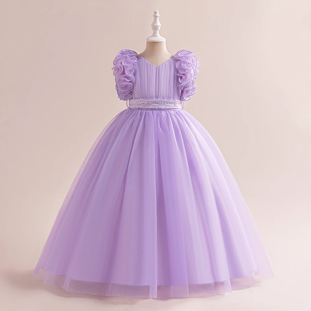 Elegant Girls Princess Bridesmaid Dresses Teens Banquet Wedding Evening Gala Gown Puffy Tulle Children Girl Birthday Party Dress