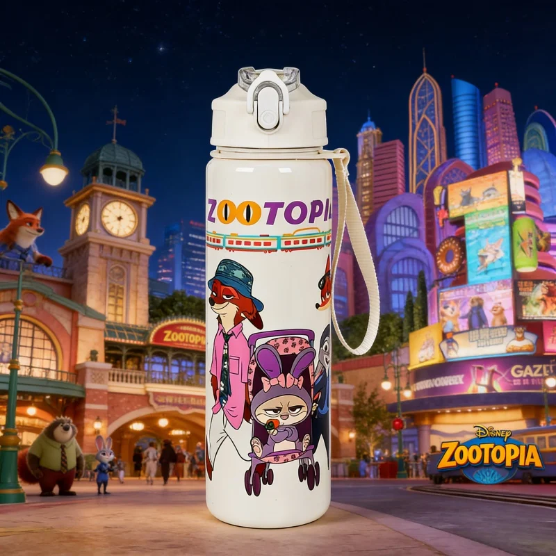 Botella de agua con aislamiento de doble pared Disney Zootopia, diseño Judy Hopps Rabbit & Nick Wilde Fox, 750 ml, a prueba de fugas para exteriores