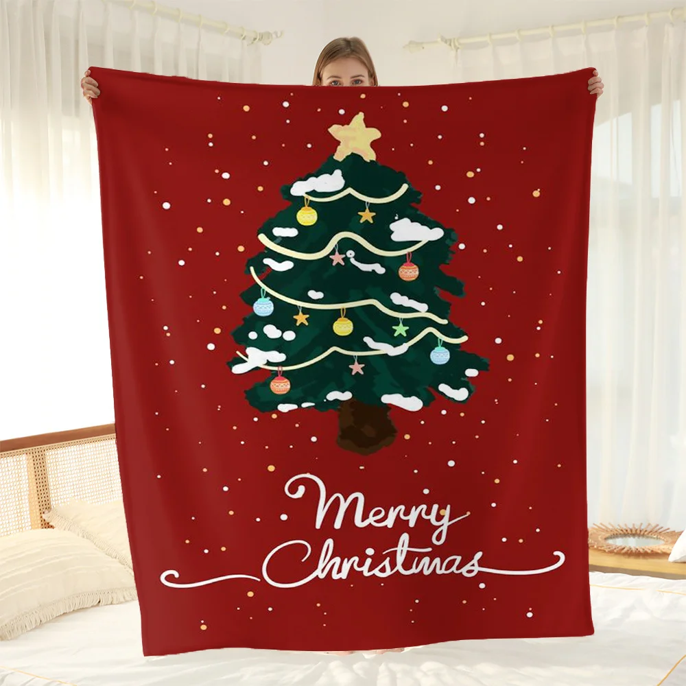 Christmas Hand-Painted Christmas Tree Winter Flannel Blanket, Digitally Printed Sofa Throw, Air Conditioning Blanket, Nap Blanke