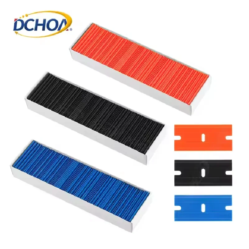 DCHOA 100pcs Plastic Scraper Blades Razor Blade Tool Set for Mini Razor Scraper Removal Decals Stickers Adhesive Labels