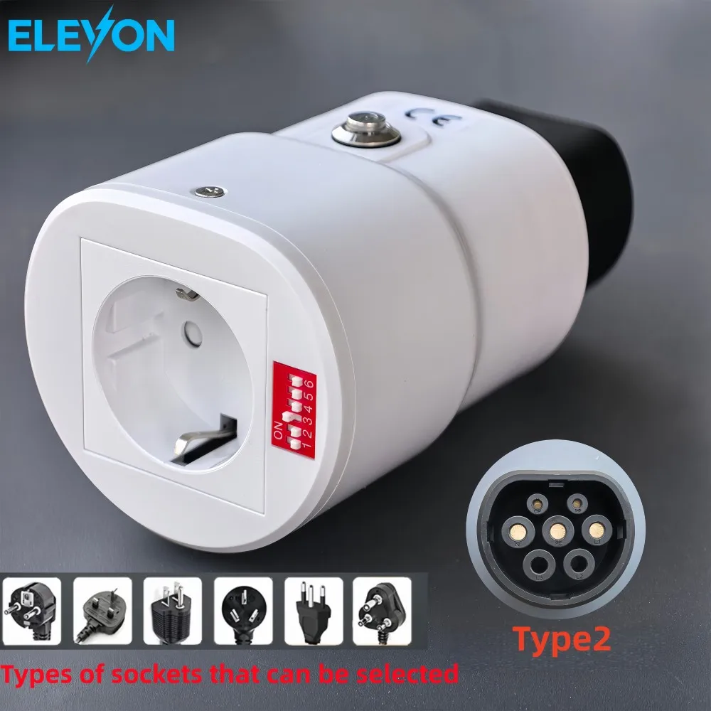 ELEVON Type2 Portable V2L Adapter with Power Adjust Switch for Type2 EV Car Vehicle to Load Discharger for Camping Outdoor Use