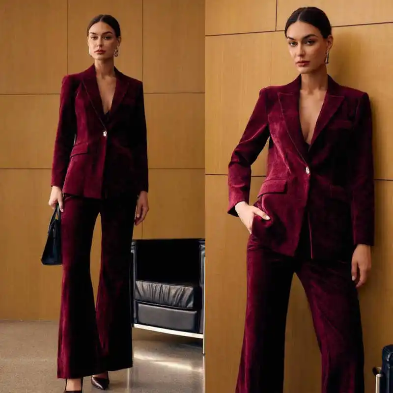 Women Winter Tuxedos 2 Pieces Customized Velvet Blazer Pants Sets Ladies Formal Guest Birthday Party Wear