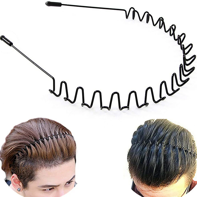 Unisex Black Elastic Non Slip Simple Metal Headbands For Men Women Wavy Hairband Spring Hair Hoop Fashion Hair Accessories