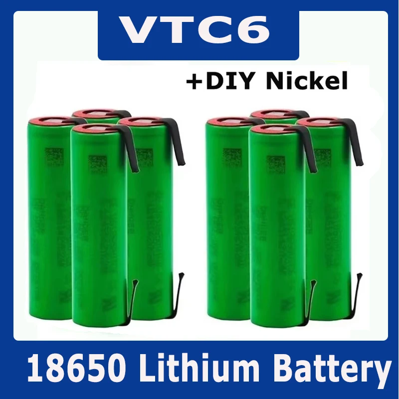 100% Original Vtc6 3.7 V 3000 Mah 18650 Lithium Rechargeable Battery for Flashlight E-cigarette Batteries+DIY Nickel Sheets