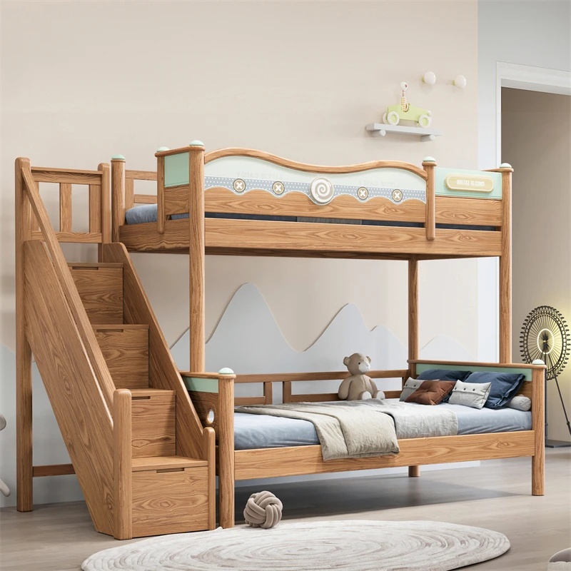 

Children Furniture Sets Kids Bed Fashion Beech Wood Bunk Bed With Slide Kids Loft Bed With Storage